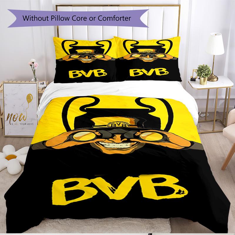 3-teiliges Bettbezug-Set (1 * Bettbezug + 2 * Kissenbezug, ohne Kern), Borussia Dortmund Druck Weiches Ganzjahres-Bettwäscheset, Heimschlafzimmer-Dekoration Geschenk