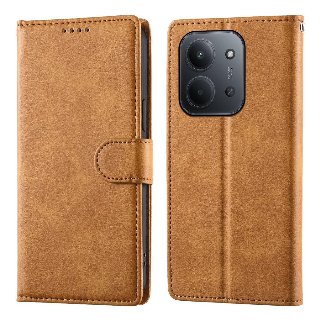 Dla Xiaomi Redmi 15C 4G (Światowy) (171mm)/Poco C85 4G (171mm) Etui Stand Portfel Skóra PU z Teksturą Cielęcą Pokrowiec Flip do Telefonu z Paskiem na Nadgarstek