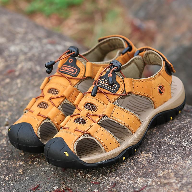 Sommer-Sandalen aus echtem Leder für den Außenbereich, Watschuhe, Römersandalen für Herren, Gladiator-Fahrschuhe, Strandsandalen mit offenen Zehen