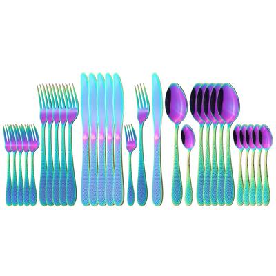 30Pcs Colorful Cutlery Set Knives Dessert Forks Spoon Dinner Tableware Stainless Steel Dinnerware Western Kitchen Silverware Set