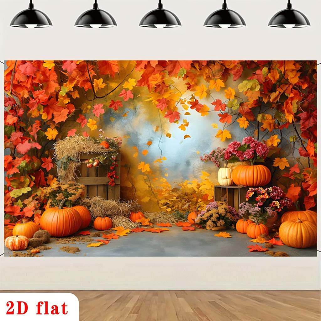 2D flat design 1 piece per pack. Warm orange maple sugar pumpkin haystack floral autumn farm banner - Harvest decorationzyc