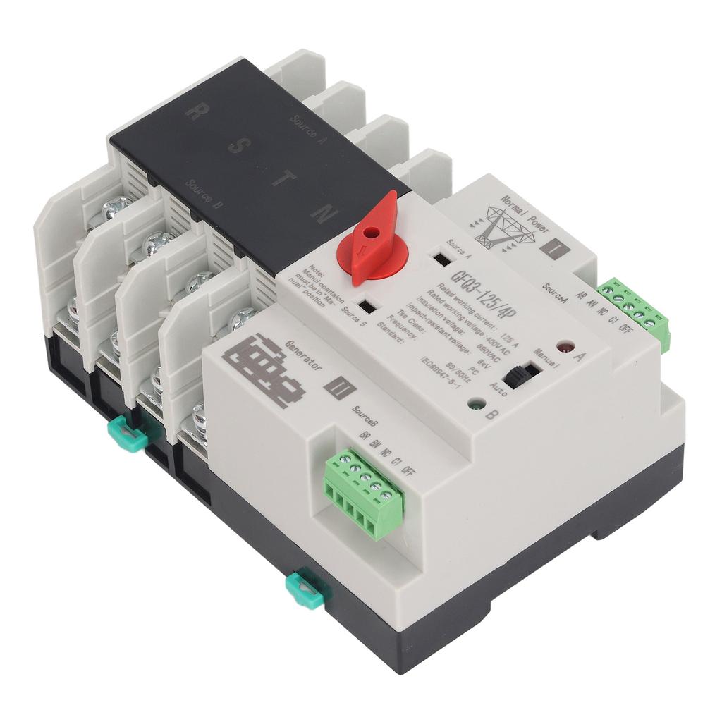 4P Automatic Transfer Switch 35mm Rail Mount Dual Power Generator Changeover Switch AC400V 125A
