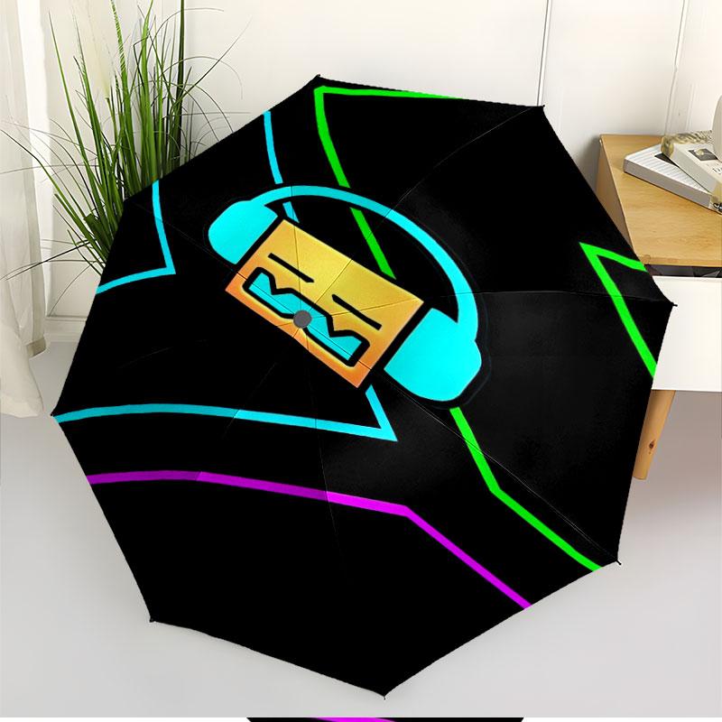 Geometry Dash Print Automatic Open Close Umbrella, Portable Foldable Umbrella, for Outdoor Commute Camping Trip, Ideal Birthday Gift