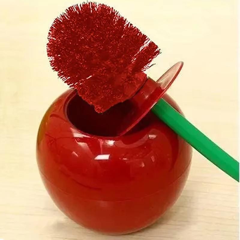 Creative Home 1PCS Cute Cherry shaped Toilet Brush Set with Long Handle Soft Hair Plastic Toilet Brush Bathroom Accessories