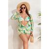 2025 Print 3 Piece Long Sleeve Smock Plus Size Push Up Bikini Women High Waist Big Swimsuit Beach Chubby Bathing Suit