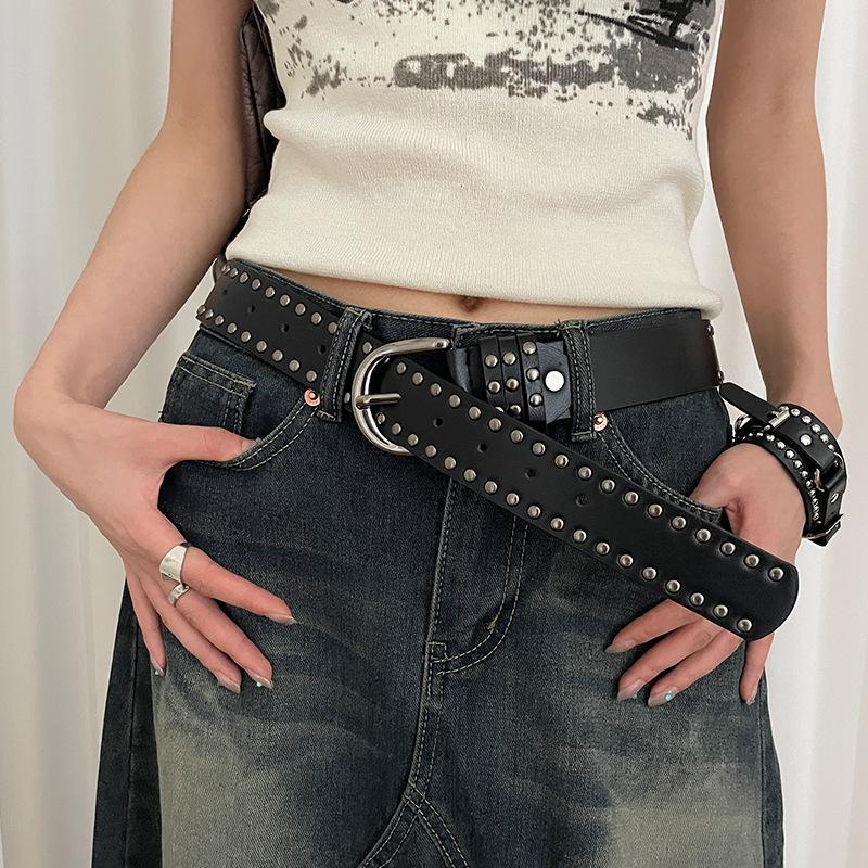 Rivet Punk Needle Buckle Belt For Men Women Versatile Y2K Jeans Decor Pu Leather Strap Hip Hop Retro Waistband