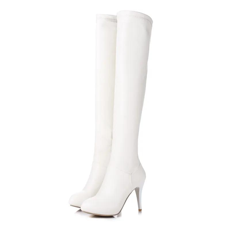Cizme sexy peste genunchi femei toamnă iarnă modă tocuri înalte cizme elastice până la coapsă femei negru alb pantofi lungi impermeabili