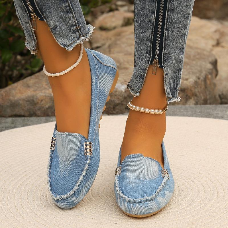 Womens Shoes Breathable Denim Canvas Shoe Fashion Casual Flat Shoes Comfort Driving Shoes for Women Slip-On Loafers Oxford Flats