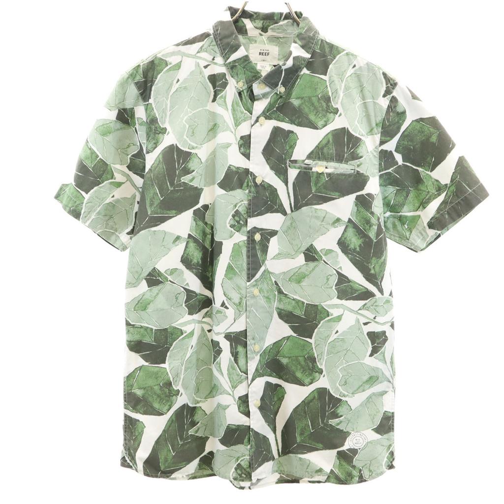 M.W FOR REEF Leaf Pattern Short Sleeve Button Down Shirt M Green Men's Used