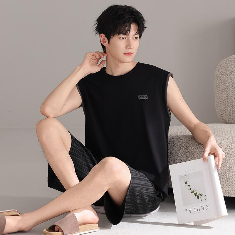 Men's pajamas summer thin cotton vest shorts cool summer men's casual can wear large size loungewear