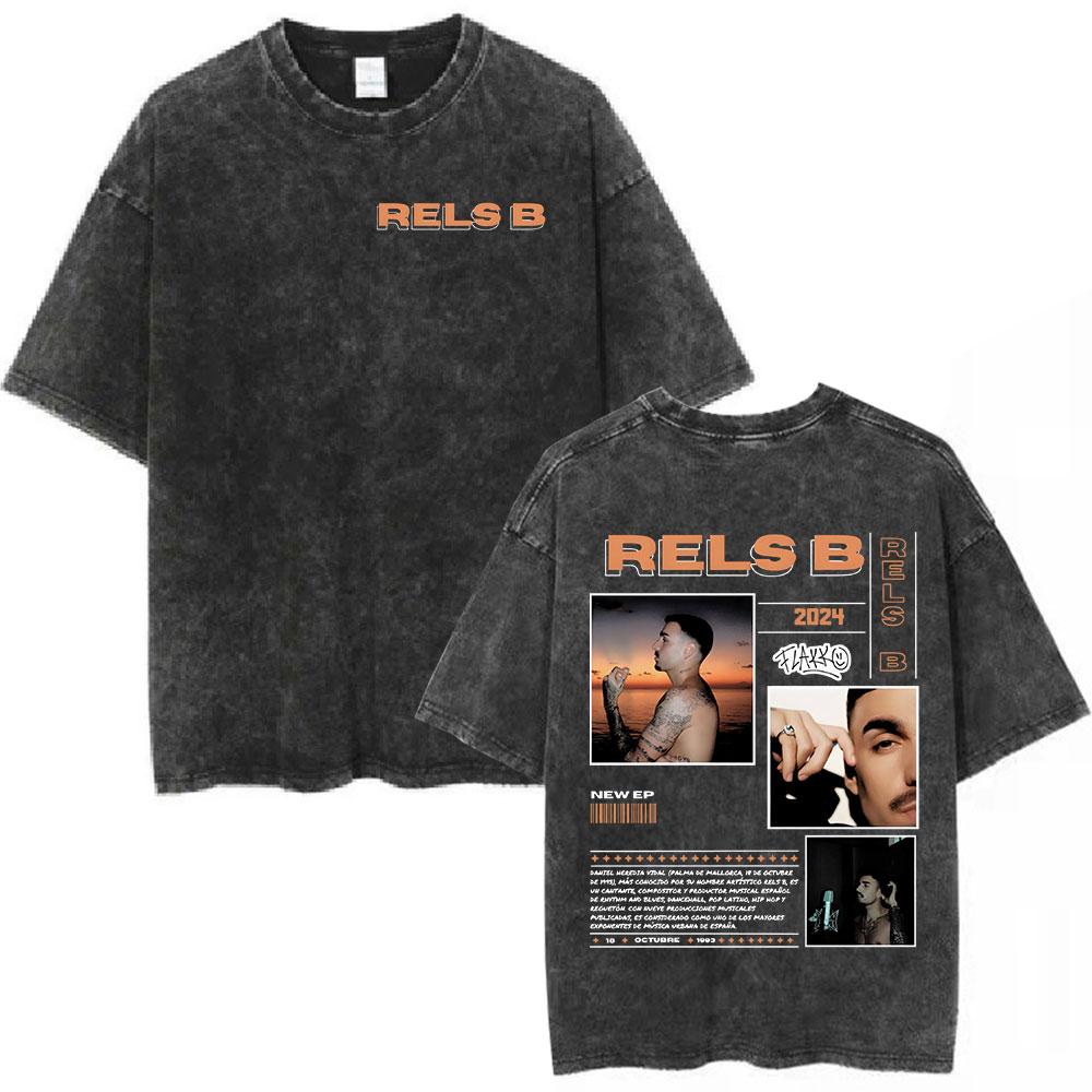 Rapper RELS B Skinny Flakk Tour Vintage Gewaschenes T-Shirt Herren Kleidung Hip Hop Übergroßes Kurzarm-T-Shirt Baumwoll-T-Shirts