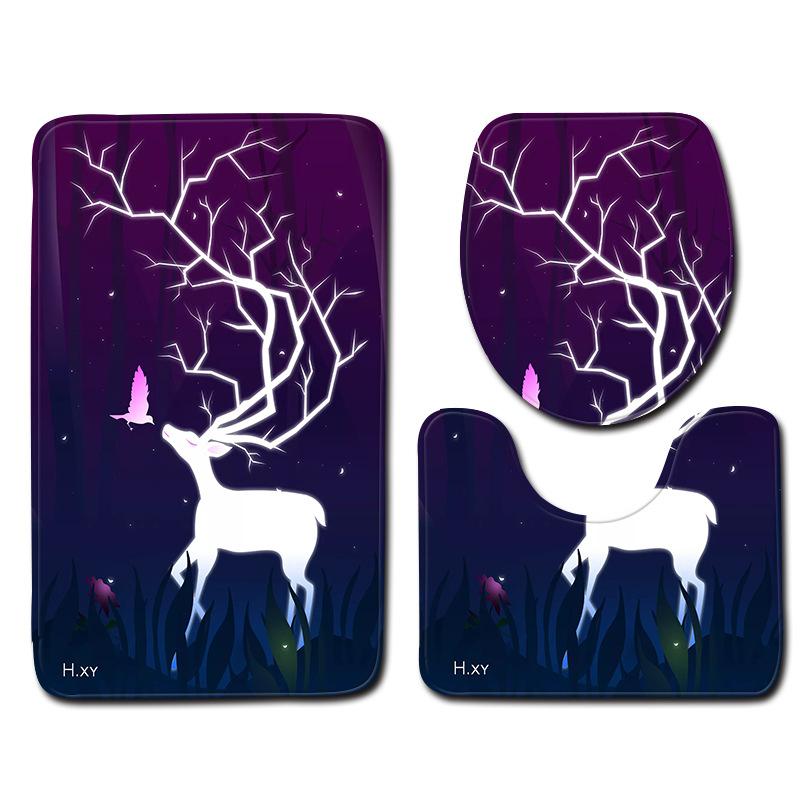 3D Elk Sanitary Toilet Three-Piece Floor Mat Door Mat Bathroom Carpet