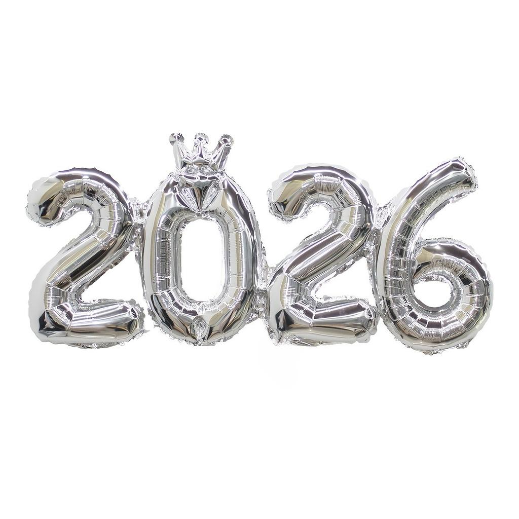 Crown 2026 Number Aluminum Foil Balloon - For Christmas & New Year Decorations, Festive Party Supplies, Christmas Decorations