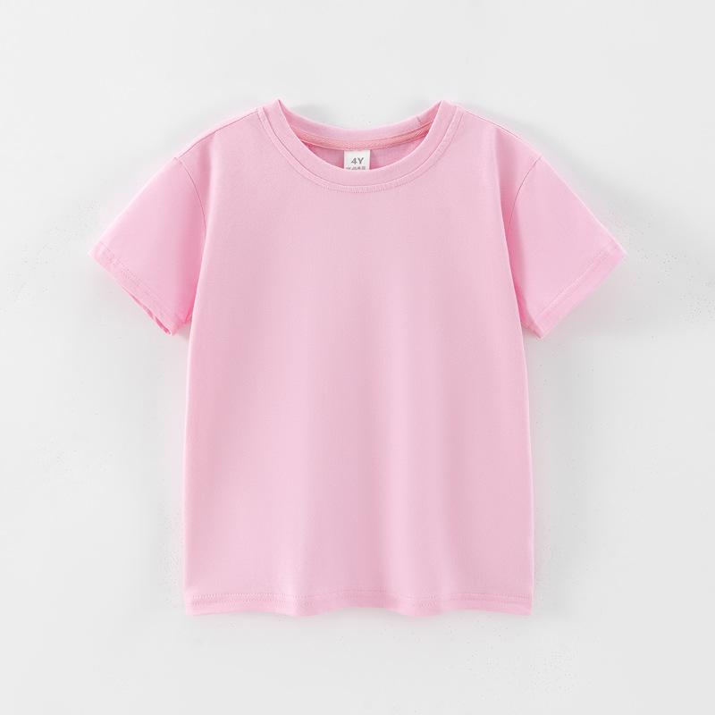 Bawełniany T-shirt dziecięcy z krótkim rękawem w jednolitym kolorze - Lato dla chłopców, Rozmiary 3T i w górę