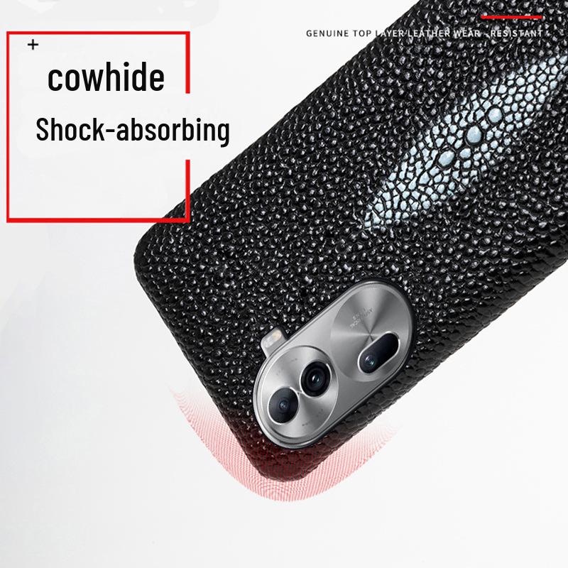 OPPO Reno7/7PRO Rindslederhülle mit Perlrochenmuster: Halbschale für Reno7Pro+ - Echter Lederschutz.