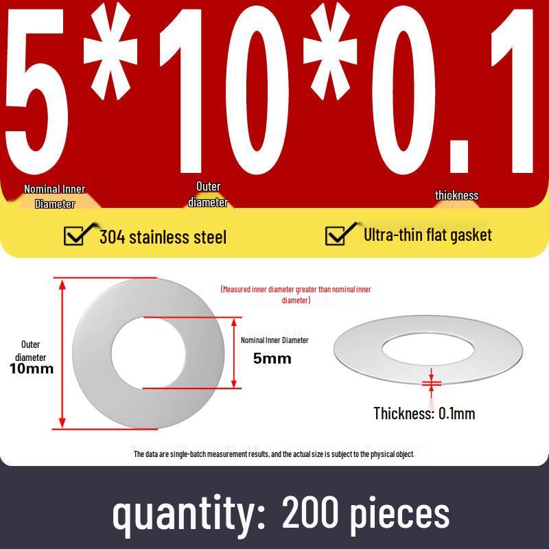 Plochá podložka z nerezové oceli 304 pro nastavení vůle hřídele (0,1/0,2/0,3 mm)