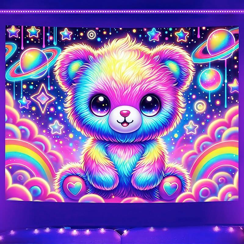 BlissYard Blacklight Tapestry Bedroom Cool Cute Girl Anime Wall Tapestry Aesthetic UV Reactive Purple Tapestries Glow In The Dark Art Wall Hanging