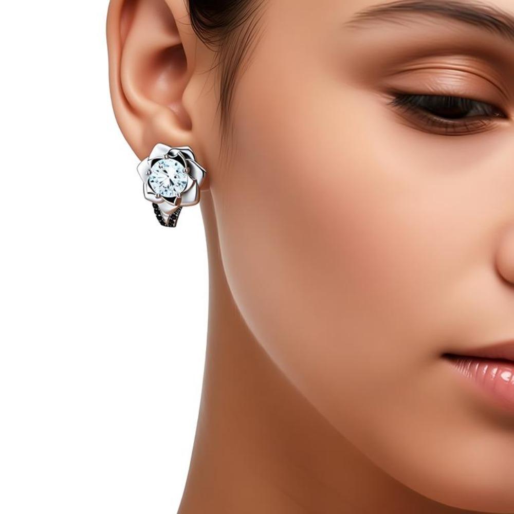 Black Awn Jewelry Black Jewelry White Stone Flower Hoop Earrings