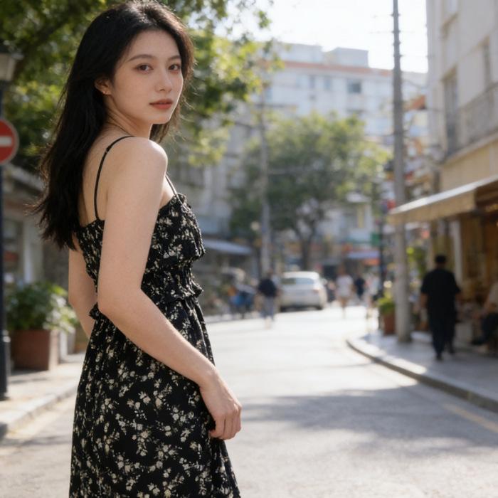 

Floral tube top dress women s inner cover waist split suspender black long skirt spring new coffee break dress S