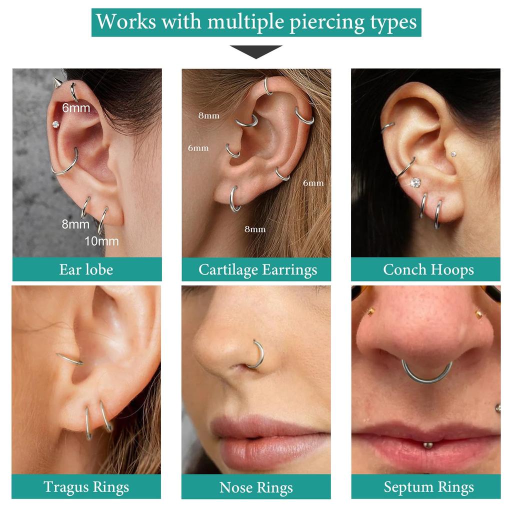 8 Pairs Hypoallergenic Stud Hoop Earrings Set for Women Men Surgical Steel Seamless Earrings,Dainty Small Flat Back Earrings