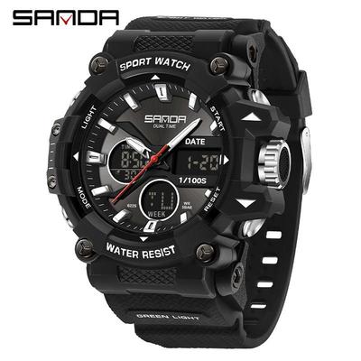 Fashionable Cool Night Light Dual Screen Multifunction Quartz Wristwatch Waterproof Outdoor Sports Men's Electronic Watch