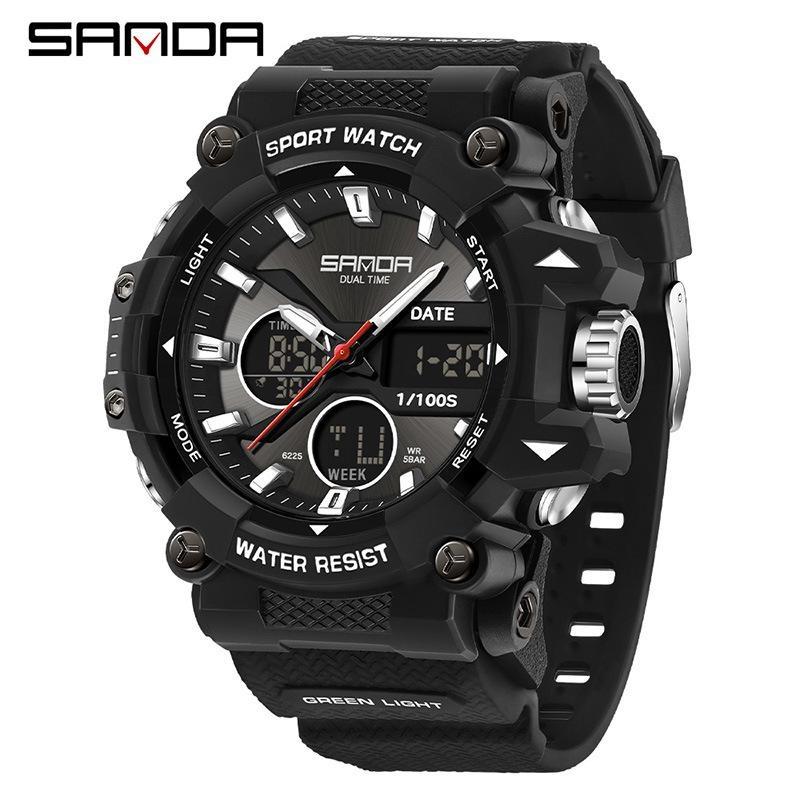 SANDA Fashion Sports Casual Electronic Man Watch Dual Digital Display Luminous Waterproof Multi-functional Watches for Men