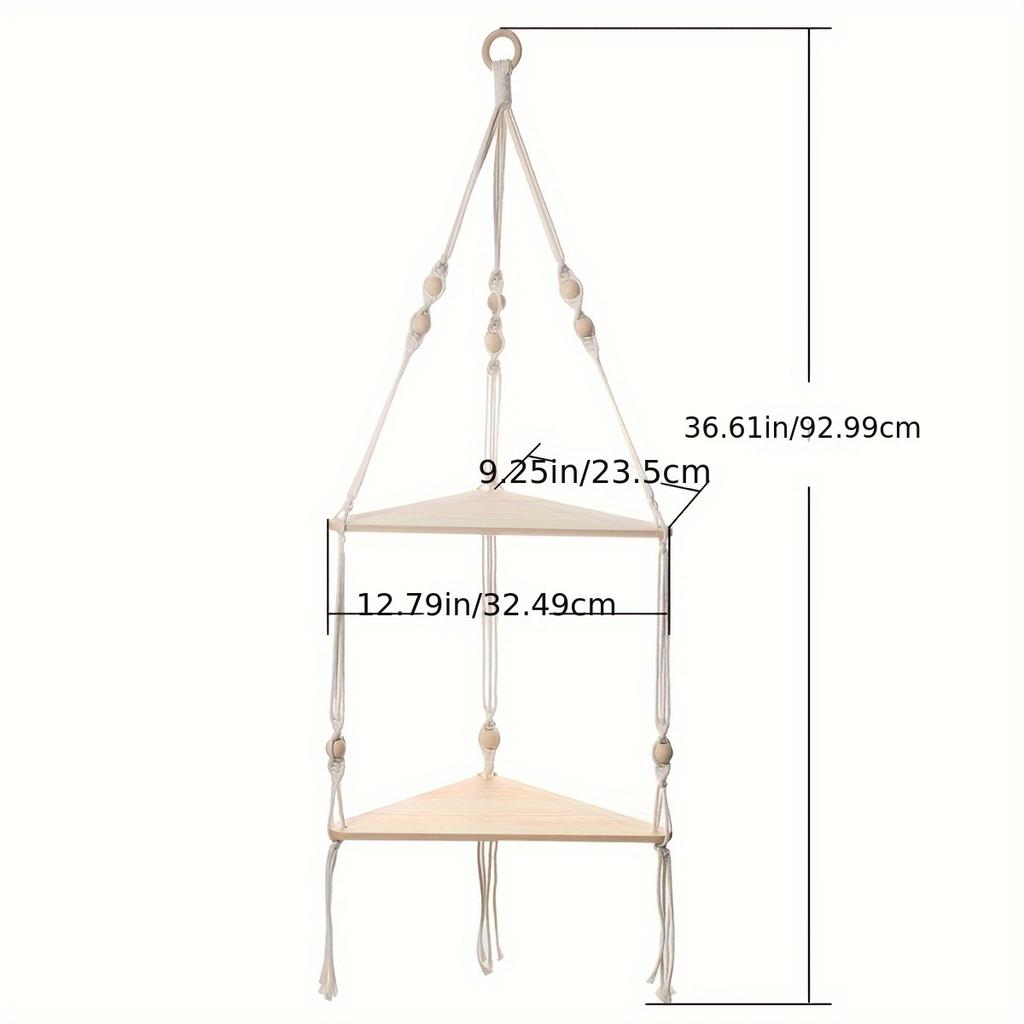 Boho Chic Triangular Wooden Floating Shelf - Wall-Mounted Corner Storage For Plants & Succulents, Perfect For Home, Bedroom, Living Room Decor