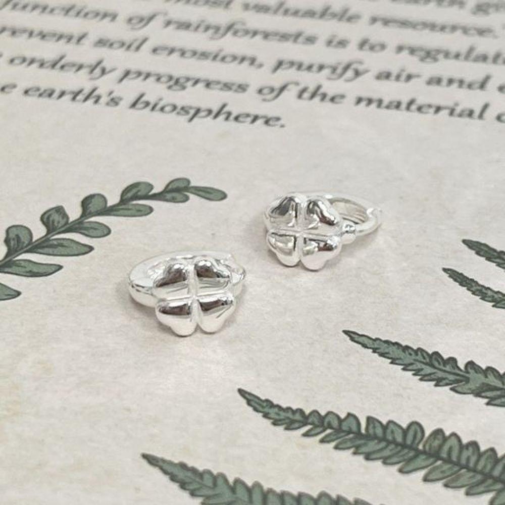 Heart Clover Silver 925 Earring Lucky Heart Four-Leaf Clover Daily Silver Ring Earrings_P402429548