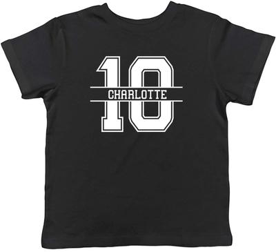 Personalised Name With Number 10 Childrens Kids Boys Baby Children T-shirt Boys Girls Gift