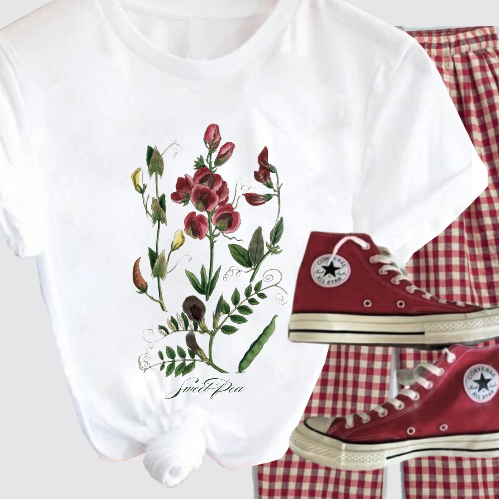 Vintage Sweetpea Botanical T-Shirt: Unisex Flower Shirt 4XL