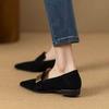 Французские туфли-лодочки с глубоким вырезом женские весна 2025 остроносые на низком каблуке балетки кожаные на толстом каблуке замшевые лоферы женские