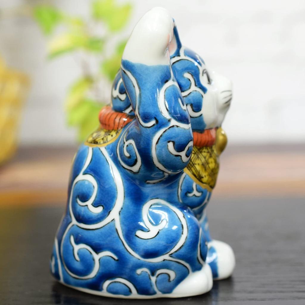 Niedliche Kutani-Ware-Figur mit Design von Waza no ein perfektes Geschenk für Geschäft und 88. Maneki-neko mit rechter Hand (Glückliche Katze) Kura. Geburtstage,