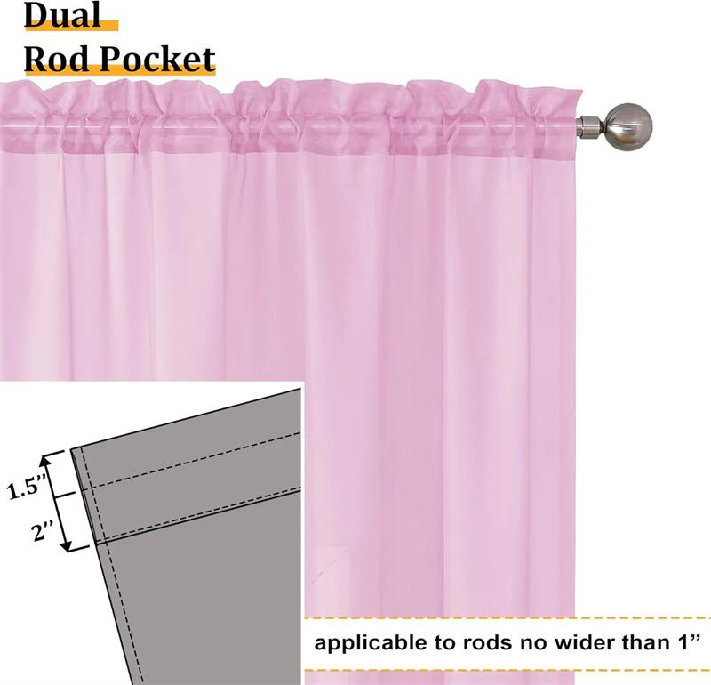 Light Sheer Voile Curtains with Rod Pocket Semi-Transparent Window Drapes for Bedroom Living Room Dining Room Light Transmittance Lace Curtains