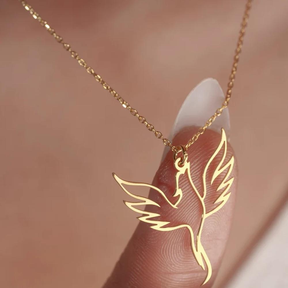 Stainless Steel Hollow Phoenix Necklaces & Pendants Gold Plated Sacred Bird Necklace For Women Jewelry Gifts