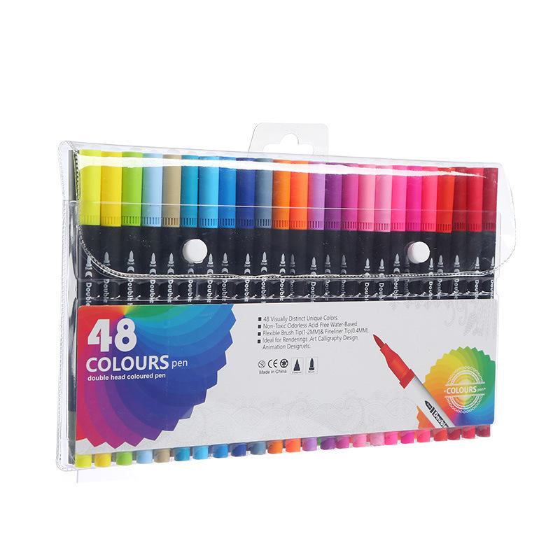12-60 Colors Double Headed Art Drawing Notebook Pen Painting Pen Color Marker Pen Brush Tip 1-2mm Fine Tip Calligraphy Painting