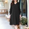 ZANZEA Women Casual V-Neck Loose 3/4 Sleeve 3D Flowers Splice Dress