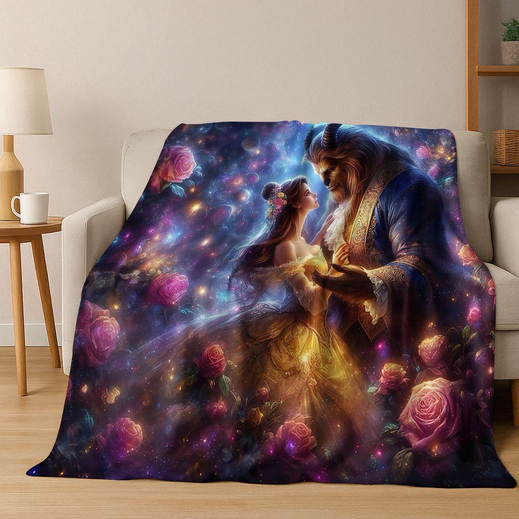 3D-Flanelldecke mit dem Motiv „Die Schöne und das Biest“ – warm, kuschelig und perfekt für Zuhause, Schlafzimmer, Bett oder Sofa. Ideal als Geschenk für Kinder.