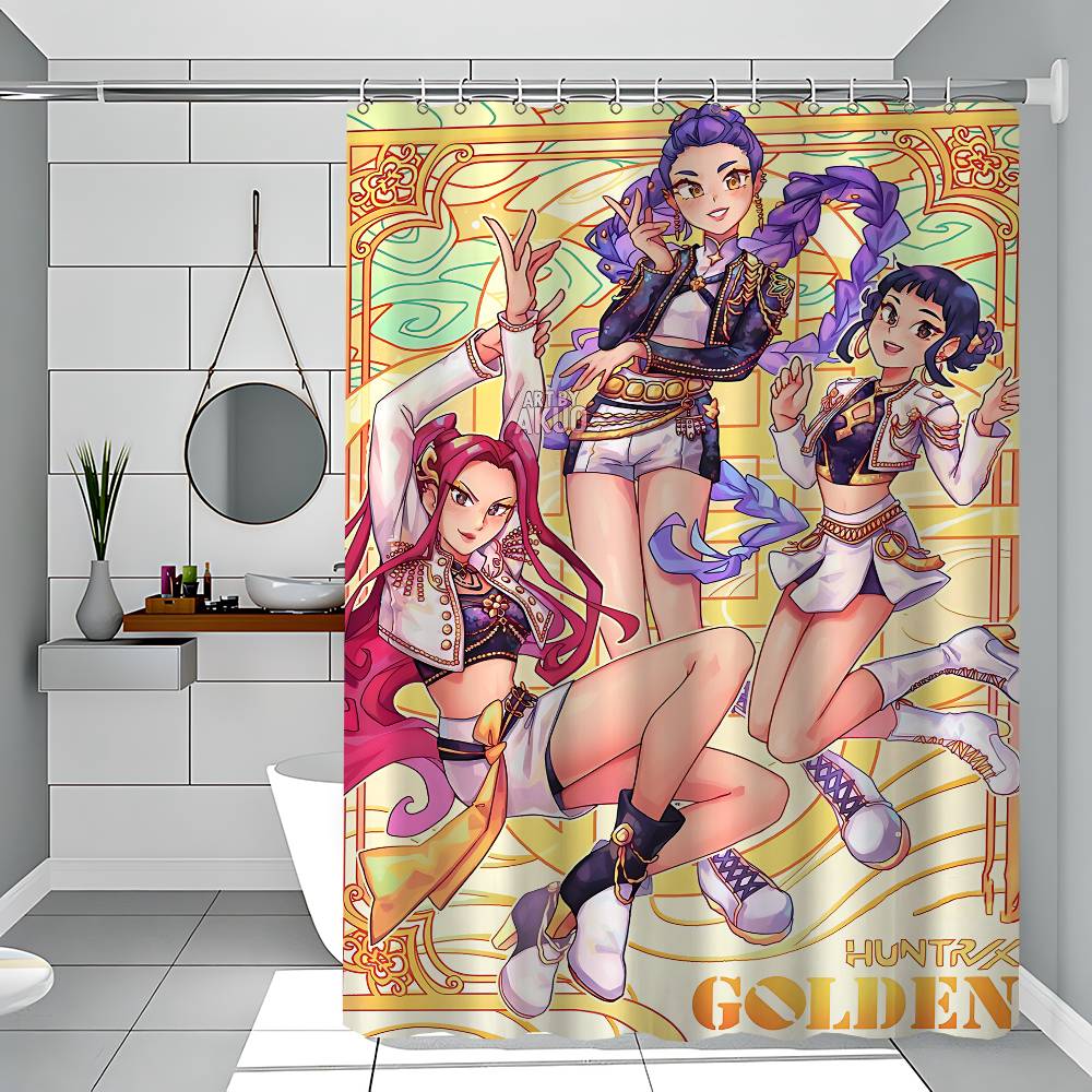 Cartoon Kpop Demon Huntrx Simple Shower Curtain Bathroom Shower Curtain Easy To Clean And Scrub Polyester Waterproof Opaque