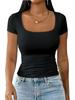 Dames 2025 Sommer U-hals Slim Casual T-skjorte - Kort Ermet Mote Pullover