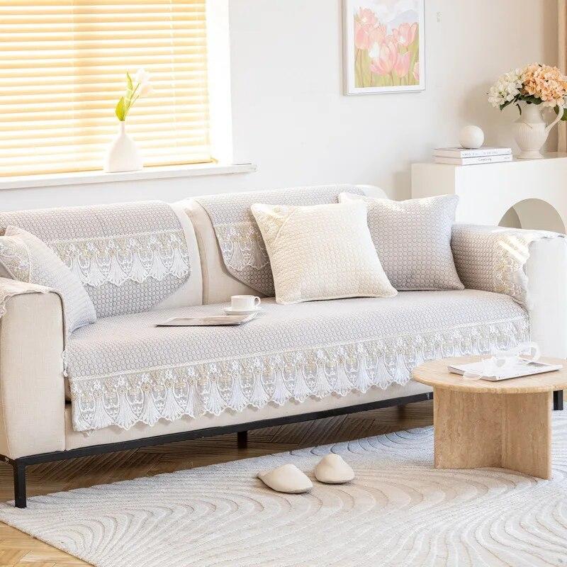 Jacquard Sofa Cover Wash All Cotton Living Room Sofa Cushion New Non-Slip Simplicity Solid Colour Universal Cushion Sofa Cover