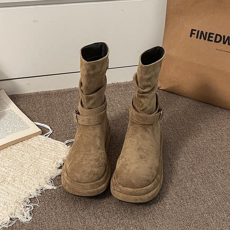 

Retro versatile short boots women s thin boots early autumn new small muffin thick-soled desert boots stacking boots 40 хаки