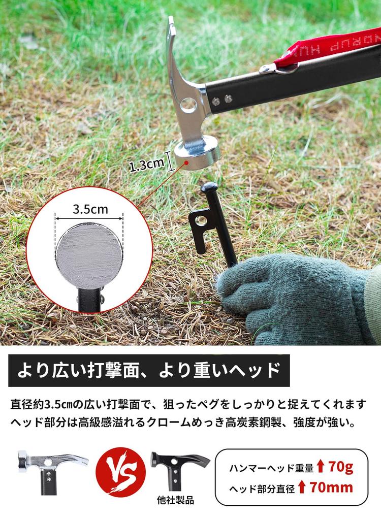 HUNDRUP Innovativer Heringhammer 6 x 30cm Geschmiedete Heringe mit Reflektierendem Hochkohlenstoffstahl und Aluminiumkonstruktion mit Aufbewahrung Ideal für Hering Hering und