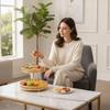 Double Layer Fruit Tray Colored 2 Tier Decorative Leaf Pattern Dessert Stand for
