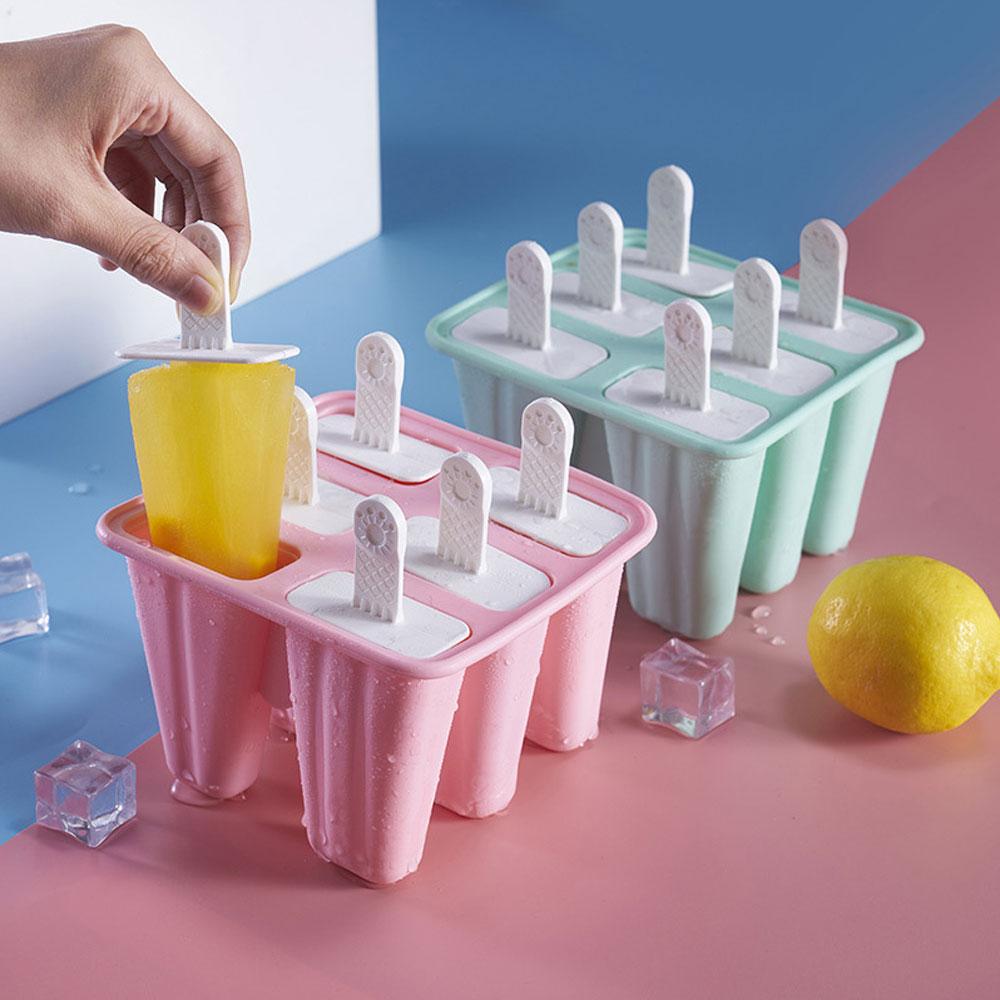Silicone Ice Cream Mould Block 6 Cavity Frozen Molds Icy Pole Jelly Popsicle Mold with Reuseable Sticks Kitchen Accessories