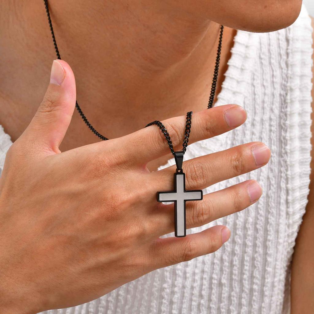 Classic Vintage Cross Pendant Necklace for Men Boys, Stainless Steel Charm Necklace, Cool Punk Prayer Jewelry Gifts