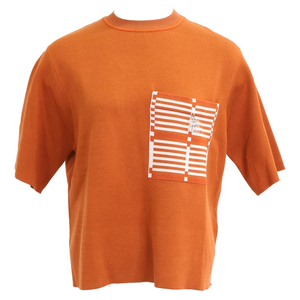 Hermes [New/Domestically Authorized] 5E2647DL Silk Blend Short Sleeve Knit Sweater/ Tops 34 OrangeUsed