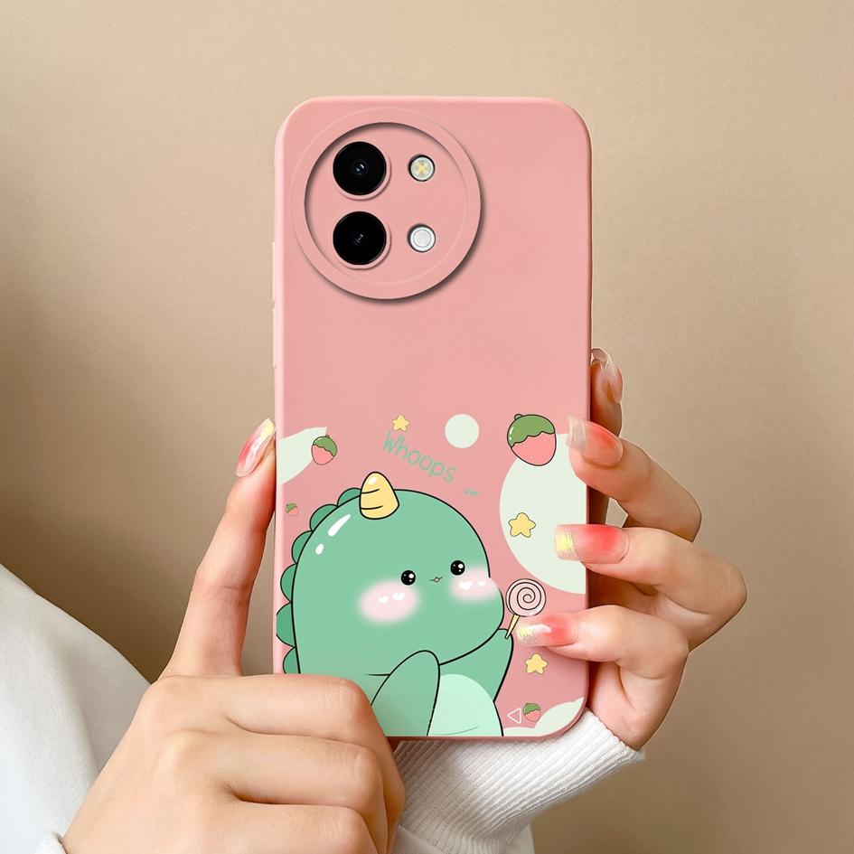 Back Cover For Vivo Y200i 5G Y03 Y28 Y38 T3x Phone Cases Lovely Cartoon Dinosaur Bumpers High Quality Matte Silicone Camera Protection Covers For Vivo