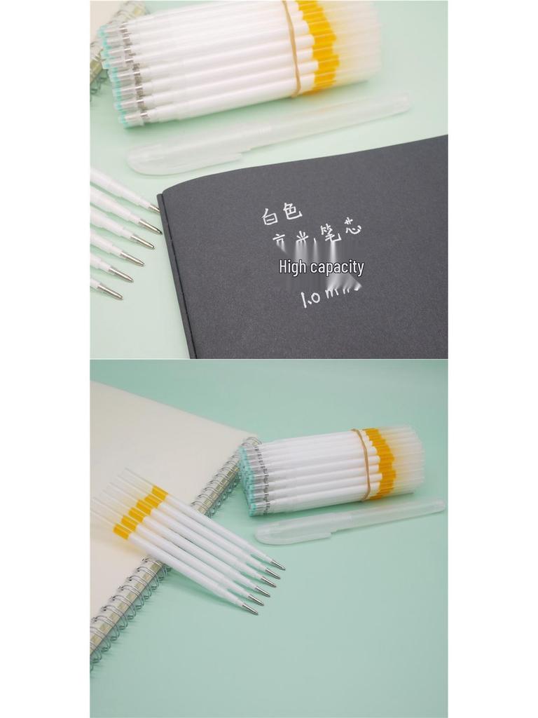 Large Capacity White Gel Pen Refills for Calligraphy and Highlighting (1.0mm, Black Cardstock Compatible).