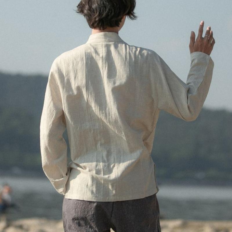 Tang Suit Men's Retro Chinese Style Linen Shirt Long-sleeved Linen Stand-up Collar Shirt