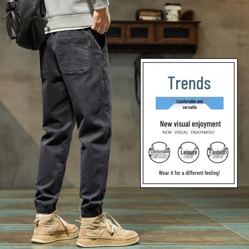 Pánské trendy značkové 2025 podzim/zima plus sametové tepláky - volné, všestranné, sportovní ležérní kalhoty